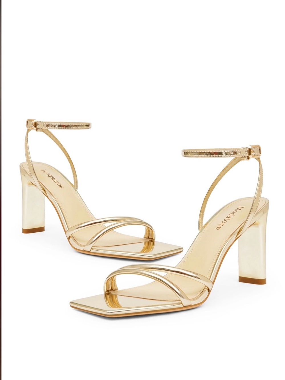 Modatope Metallic Gold Ankle-Strap Size 8 Block Heel Sandals